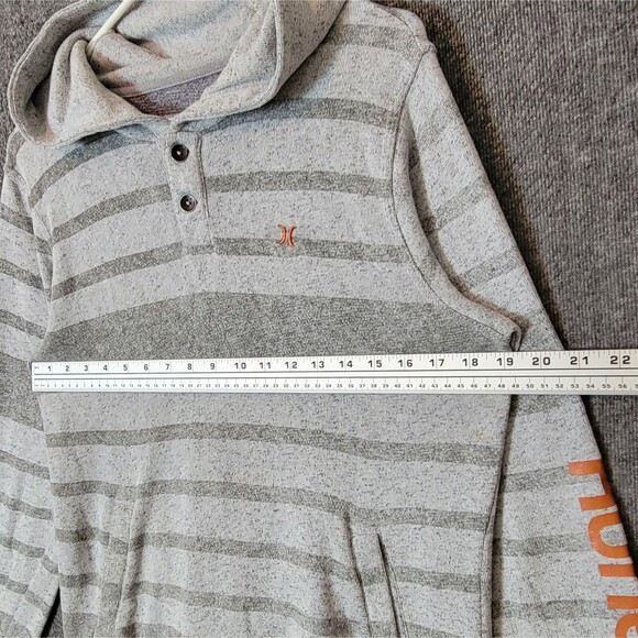 Hurley Hoodie Mens Medium Gray Striped Pullover Casual Surf Henley - Picture 8 of 15